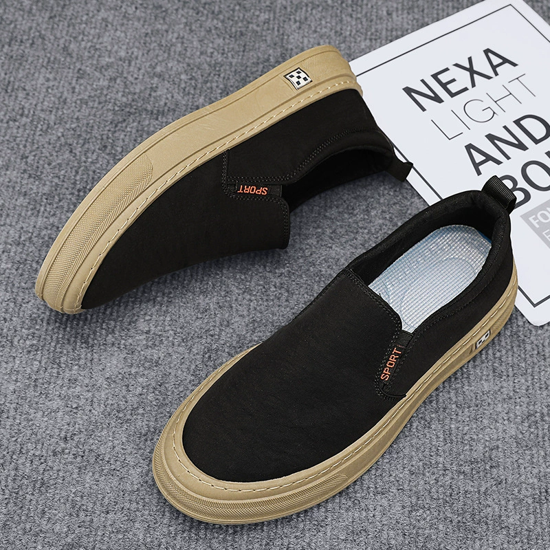 Мужские летние модные повседневные лоферы из ледяного шелка, корейский стиль, на толстой подошве, с прошитыми элементами, из холщовой ткани.