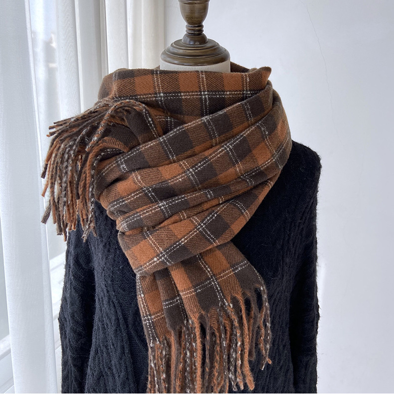 Sciarpa a quadri donna sciarpa con frange calda autunno inverno_voghion.com