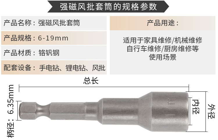 1/4 wind batch strong magnetic suit hexagon socket head set electric drill accessories charging drill wind batch screw sleeve