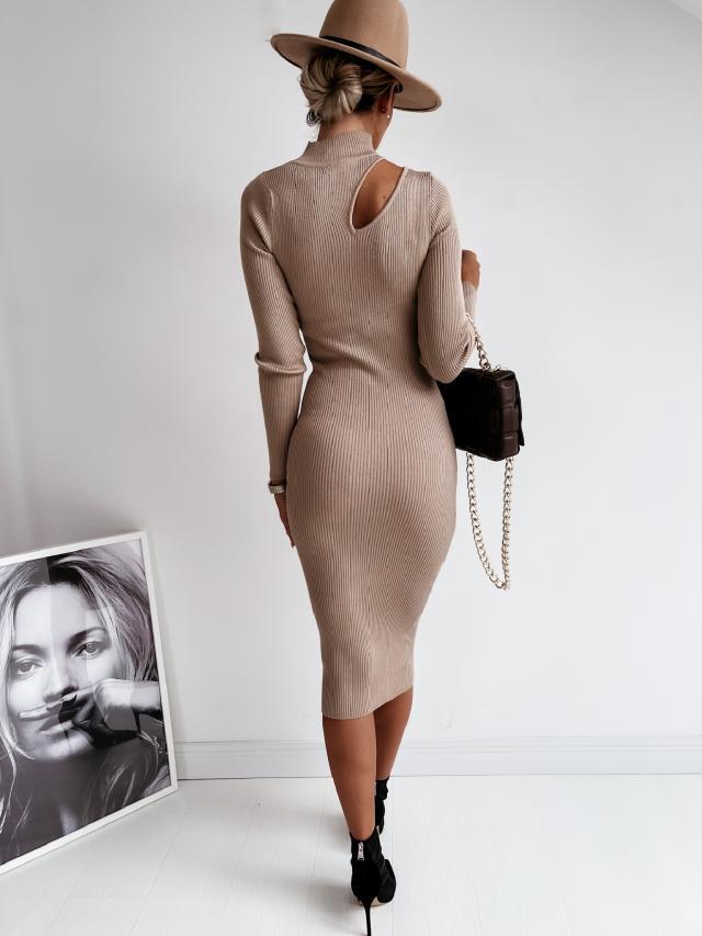 Vestido ajustado de punto con hombros al descubierto y manga larga nuevo para otoño/invierno 2021, estilo sexy, para Amazon/AliExpress