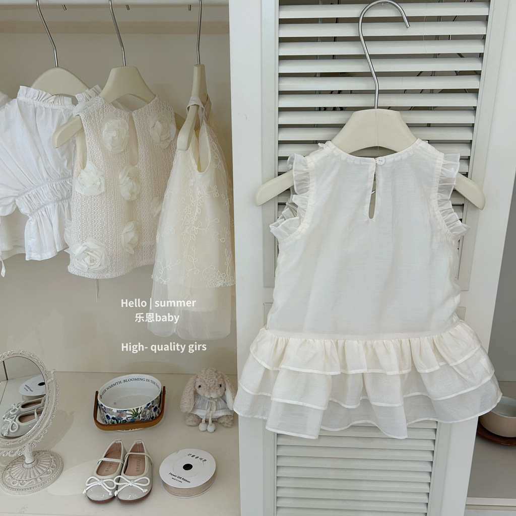 [Le En baby] Chaleco de encaje de temperamento francés de verano para niñas Vestido de princesa con falda de encaje a la luz de la luna blanca dulce