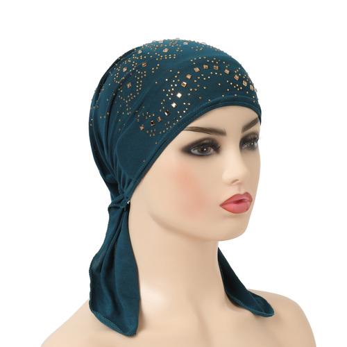 Fashionable Crystal Hemp Drilled Ear Hat African Baotou Turban Arabian Scarf Chemotherapy Hat Wholesale H088