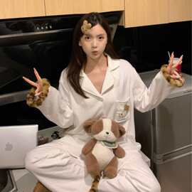 豹纹甜美可爱Kitty德绒睡衣女秋冬季2025新款加厚保暖家居服套装
