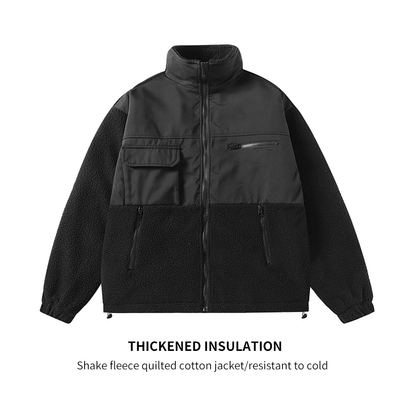 Fleece-Baumwollwattierte Jacke für Herren mit lockerem Stehkragen – Wärmende und lässige Fleece-Baumwollwattierte Jacke für Herren_voghion.com