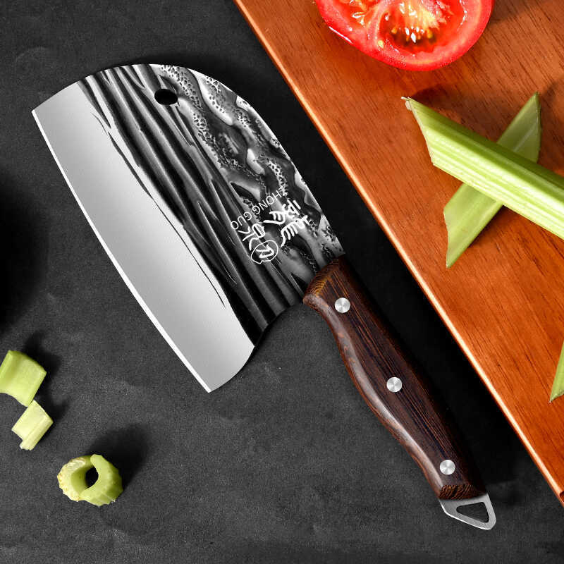 Cuchillo de corte de cocina, cuchillo de corte de carne doméstico, cuchillo de corte de acero inoxidable, cuchillo de forja de acero inoxidable, duradero y de doble uso