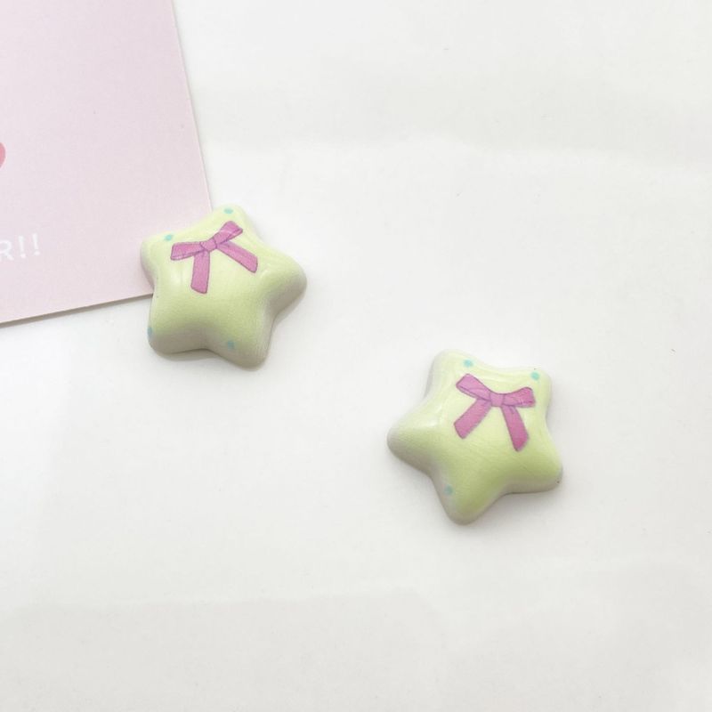 格子印花小五角星树脂饰品配件diy发夹耳饰辅料星星手机壳DIY材料|undefined