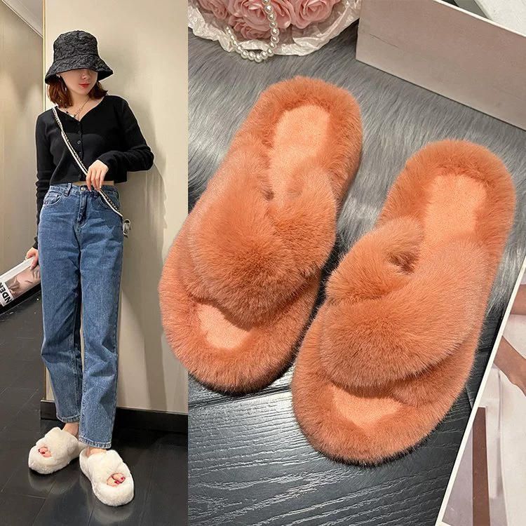 2025 осень-зима повседневные универсальные модные тапочки на толстой подошве с плюшевой подкладкой