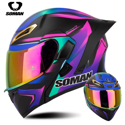 New SOMAN motorcycle helmet riding motorcycle full helmet double lens exposure helmet upgrade SM955S with color film