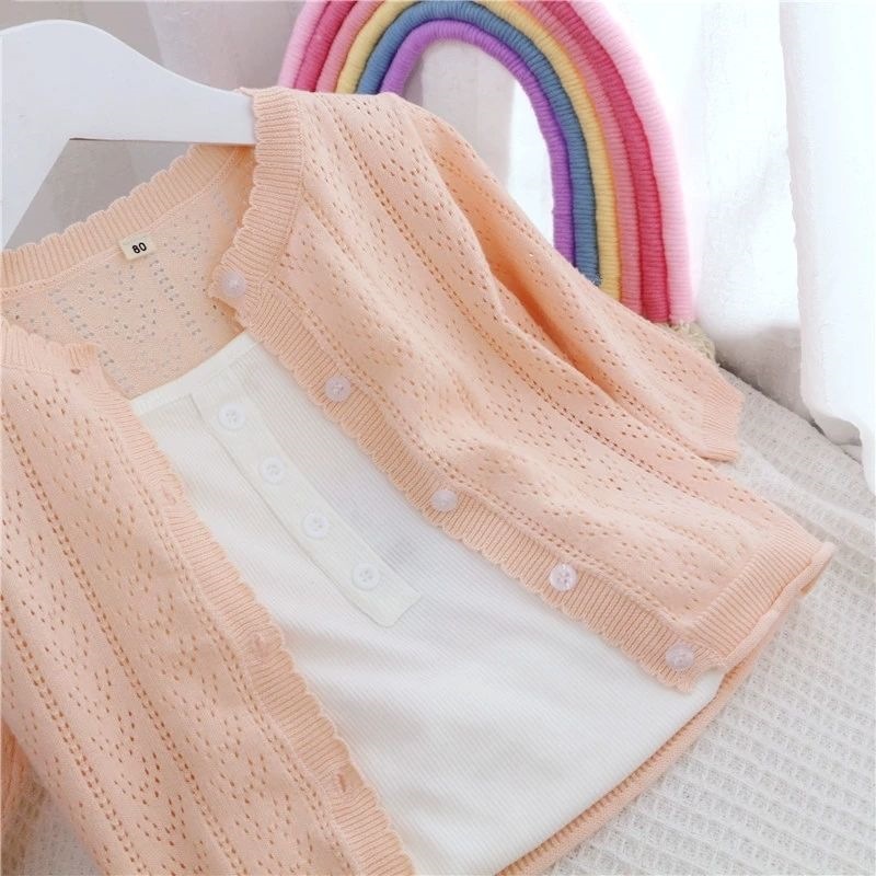 Baby Thin Air Conditioning Cardigan Summer Baby Hollow-out Knit Cardigan Children's Long Sleeve Sun Protection Versatile Stylish Jacket