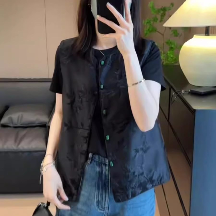 New Chinese-Style Retro Sleeveless Vest for Women, Summer 2026 New Jacquard Vest Top