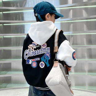 Boys' Spring Fashion Brand Color-Blocking Cartoon Baseball Jacket 2025 New Children's Boys' Spring Cool and Stylish Top