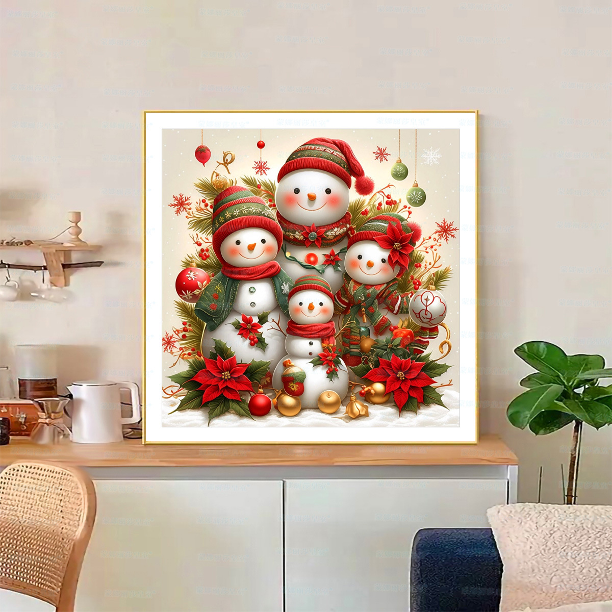 Mona Lisa Real bordado cruzado de Navidad lindo muñeco de nieve dibujos animados sala de estar puerta de entrada dormitorio pequeñas piezas bordadas a mano image 3
