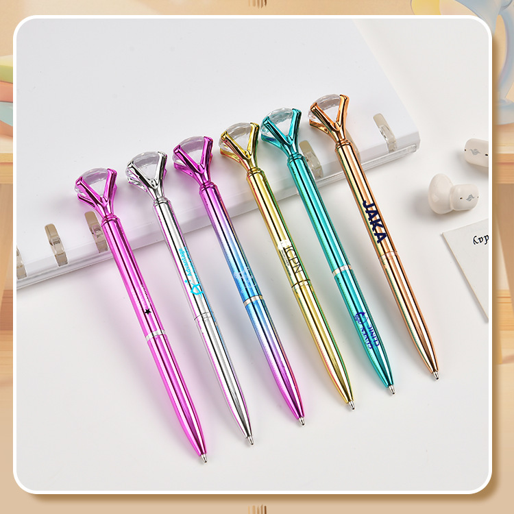 Pluma de diamante creativa personalizada de textura metálica pluma de bola logotipo imprimible bolígrafo de firma de bolígrafo publicitario de regalo para estudiantes