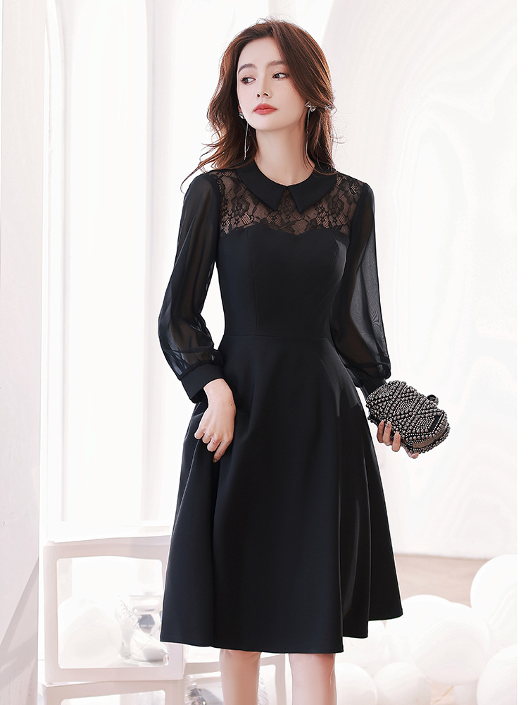 Vestido de noche negro para las mujeres, señoras pequeñas, estilo francés hepburn adelgazamiento cumpleaños vestido de fiesta