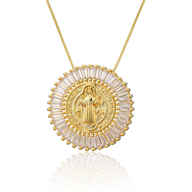 Nihaojewelry round gold-plated diamond Virgin Mary necklace Wholesale Jewelry