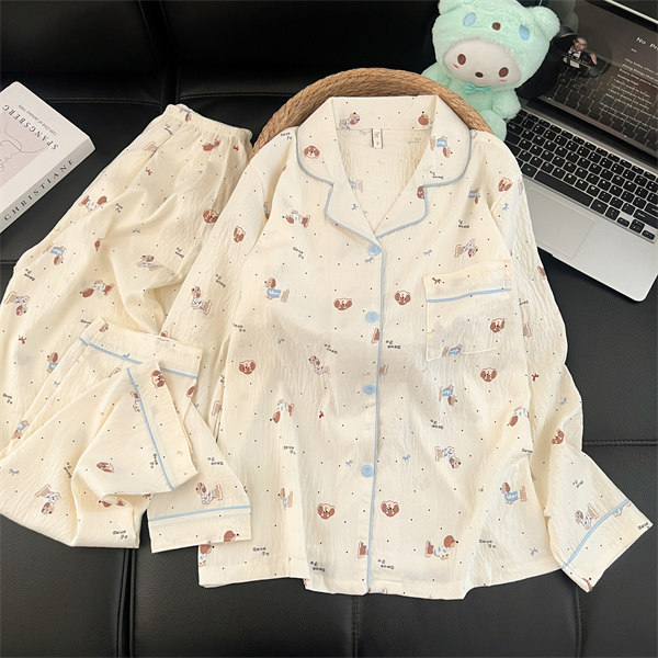 Comercio exterior transfronterizo taiwan chat en vivo primavera y otoño dulce dibujos animados nubes de algodón pantalones de manga larga pijamas en stock
