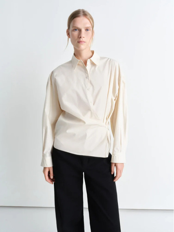 Lem*Ire Spring/Summer New Simple and Unique Commuter Versatile Asymmetric Wrap Lapel Long Sleeve Shirt for Women