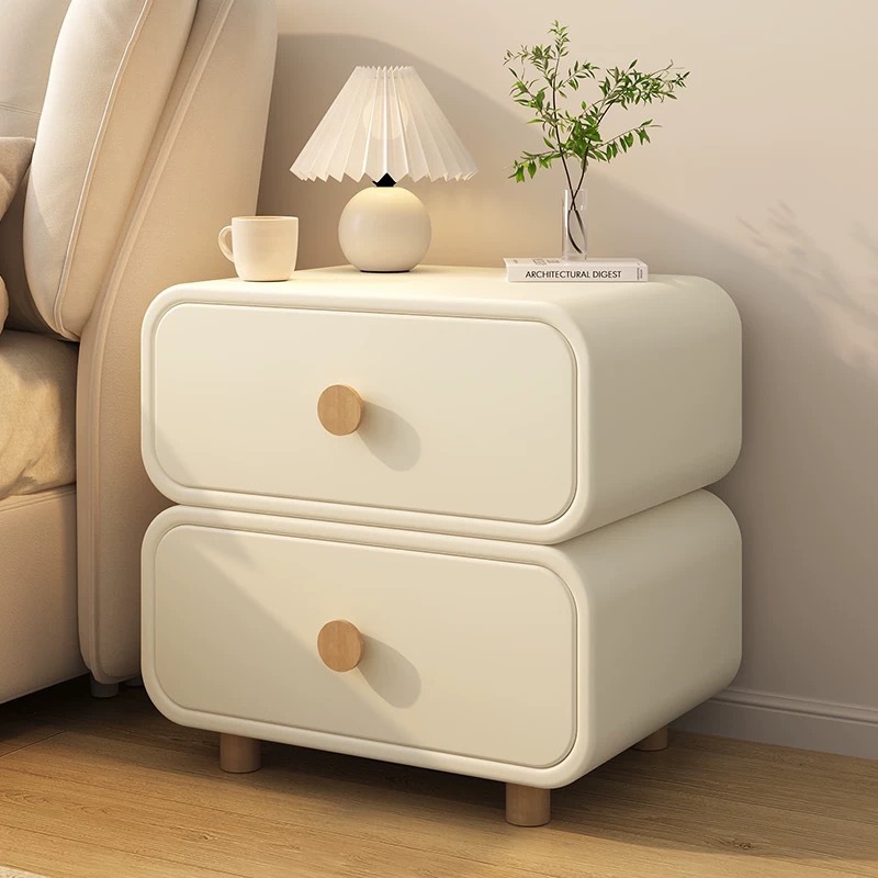 Cream Style Bedside Table Solid Wood Simple Small Bedside Cabinet Children's Bedroom Light Luxury High-end Bedside Storage Rack
