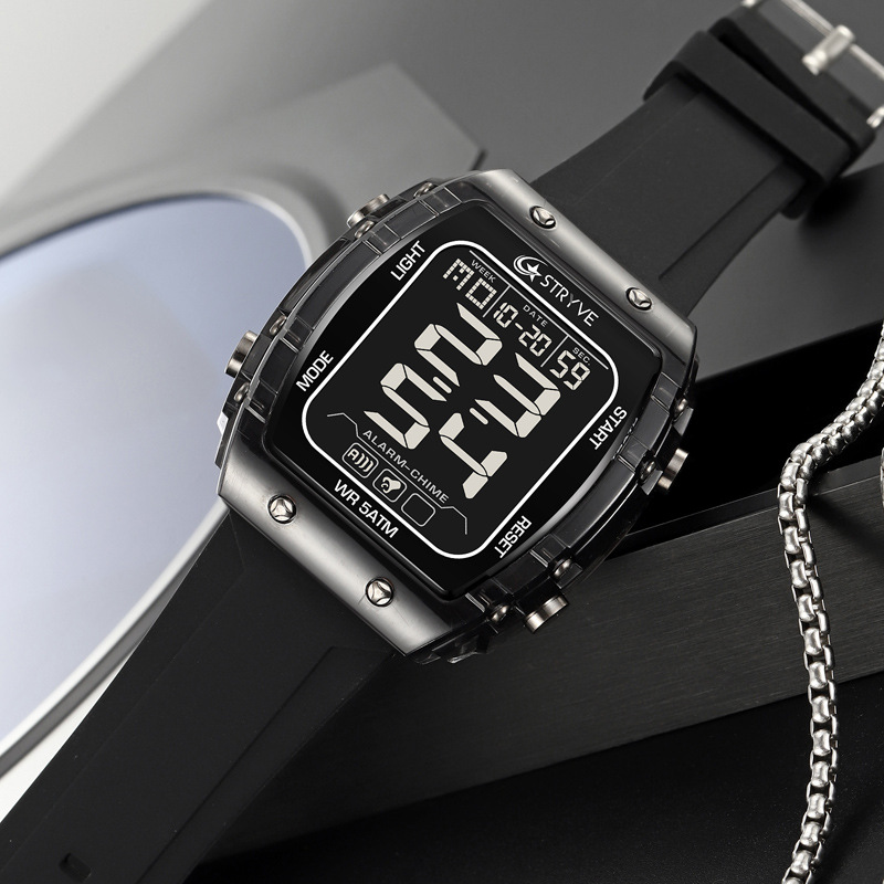 STRYVE moda digital nocturna electrónica impermeable reloj de pulsera hombre reloj deportivo al aire libre reloj estudiante 8031