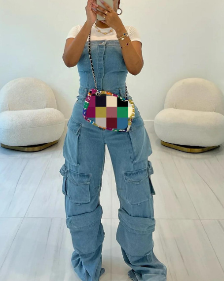 Denim Jumpsuit Back View