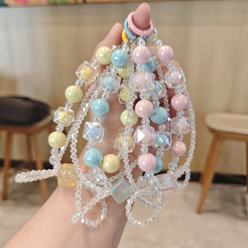 New Versatile Imitation Crystal Beads Handmade Beaded Bracelet Mobile Phone Lanyard Key Chain Chain Bag Pendant for Women New Versatile Imitation Crystal Beads Handmade Beaded Bracelet Mobile Phone Lanyard Key Chain Chain Bag Pendant for Women