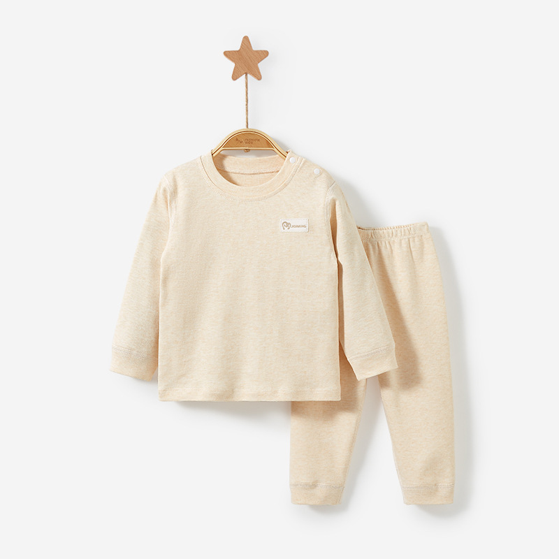 Conjunto de ropa interior para niños, primavera y otoño, ropa básica de algodón puro para bebés, niñas y niños, ropa de otoño para bebés con entrepierna abierta, top y pantalones separados.