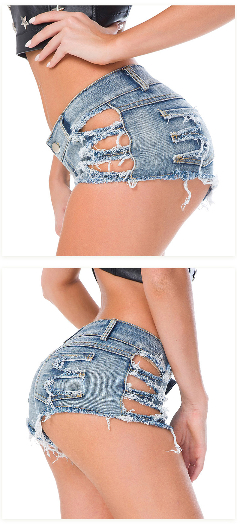 Low Waist Raw Hem Denim Shorts NSML64761