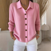 2025欧美跨境针织开衫纽扣女式毛衣外套秋冬新款纯色休闲时尚女装