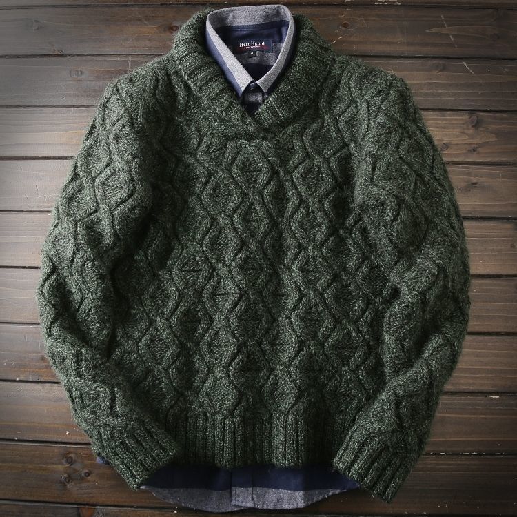 Gentleman's V-Neck Original Export Surplus Men's Thick Knitted Sweater Jacket Trendy