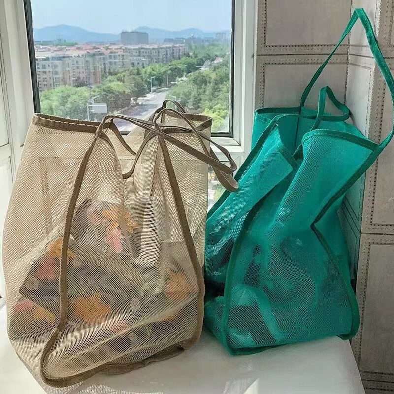Summer New Beach Bag, Seaside Toy and Swimsuit Storage Bag, Large-Eye Design, Portable Mesh Storage Bag Organizer