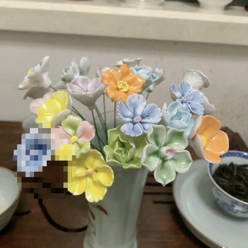 景德镇高温手工陶瓷花朵批发花瓶装饰花束送女友礼物|undefined