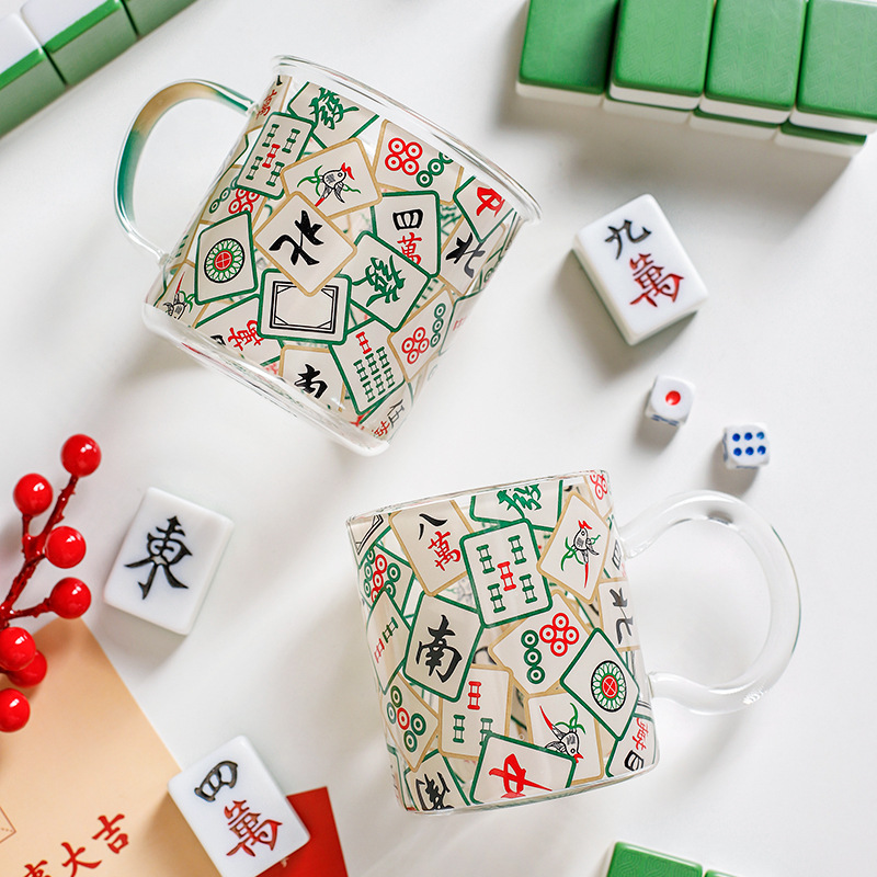 Moda nacional taza de Mahjong vidrio resistente a altas temperaturas taza personalizada taza de agua taza grande taza de leche taza de café taza de desayuno