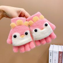 儿童手套冬季保暖可爱男女半指漏五指加厚露指半截可爱卡通童专用