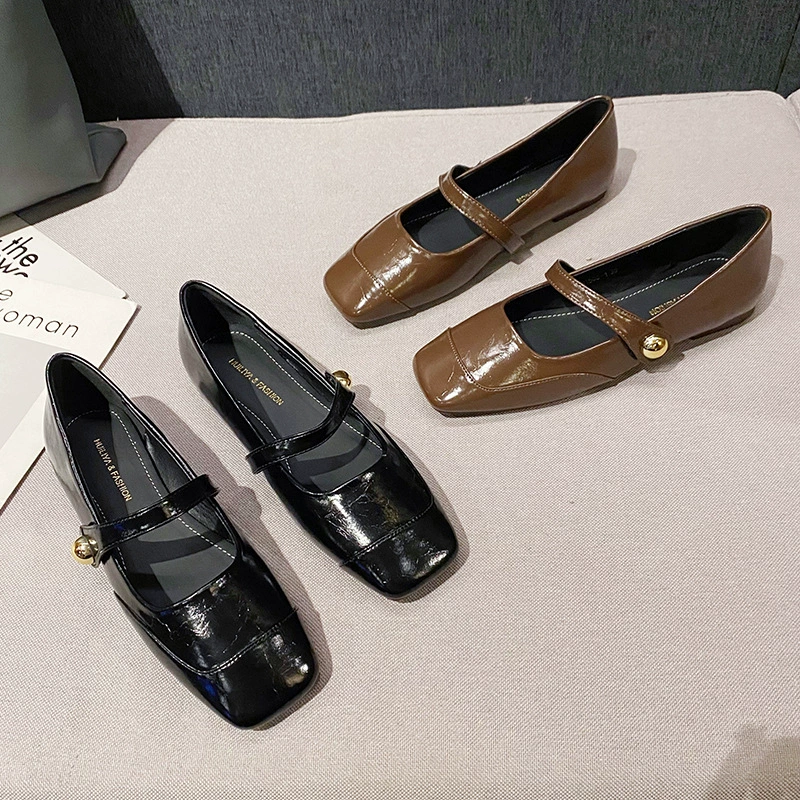 Женские туфли Мэри Джейн с квадратным носком, одиночные туфли, женские оптовые туфли на плоской подошве, весенне-осенние коричневые новые стильные маленькие ароматные французские сказочные туфли