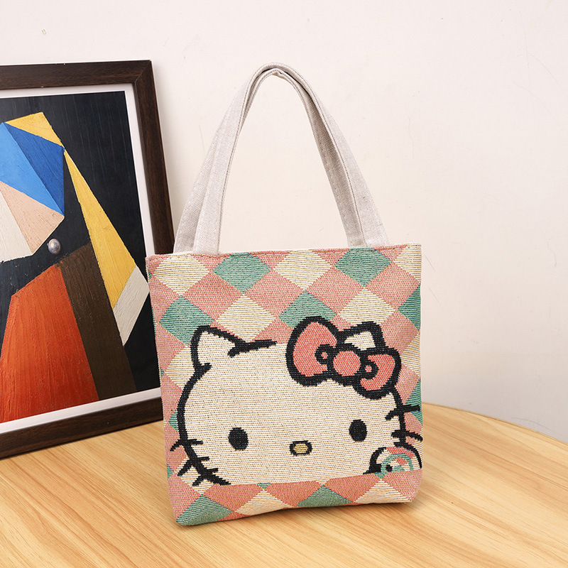 新しい小さな両面パターン漫画ハンドバッグママハンドバッグジャカード刺繍ミッキー KT 猫小さなバッグ|undefined