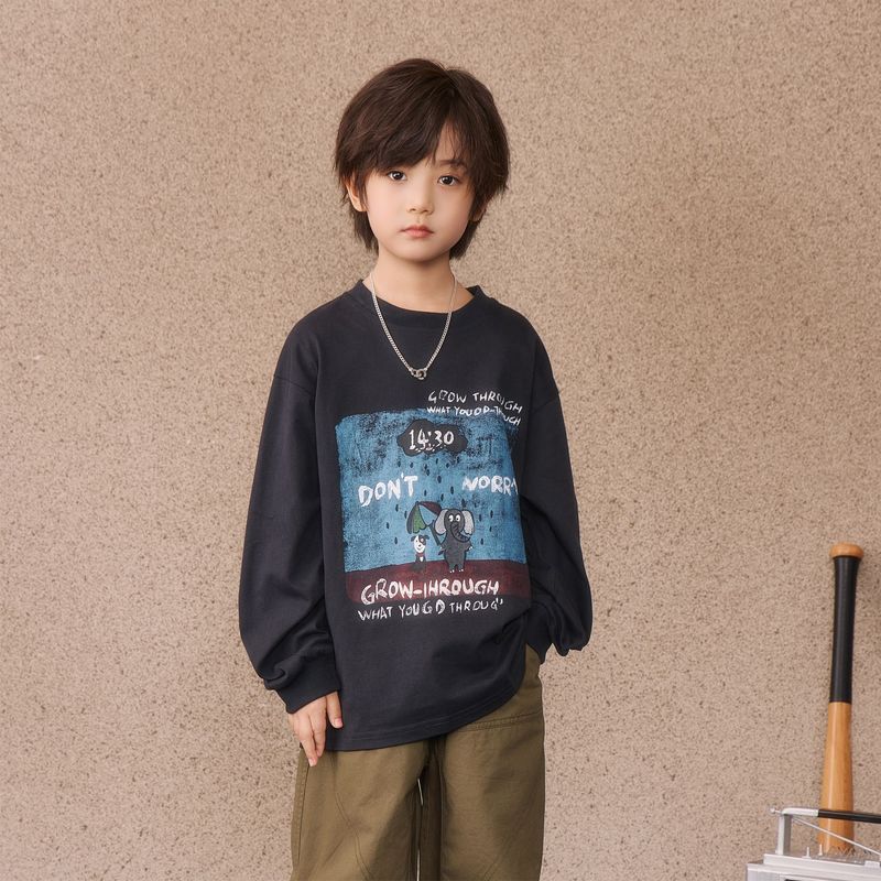 2025湖州织里童装秋季新款儿童字母印花打底衫中大男童长袖棉T恤|undefined