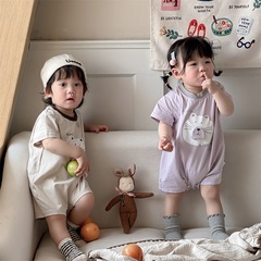 夏季新款韓國小眾ins風嬰兒薄款童裝卡通中性哈衣男女寶寶外出服1