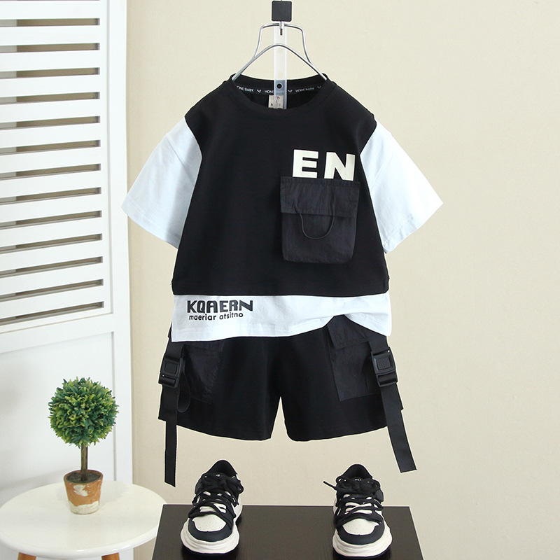 5149 Traje de herramientas de verano para niños 2024 Nuevo traje de dos piezas de manga corta de verano para bebés Hermoso vestido de verano para niños