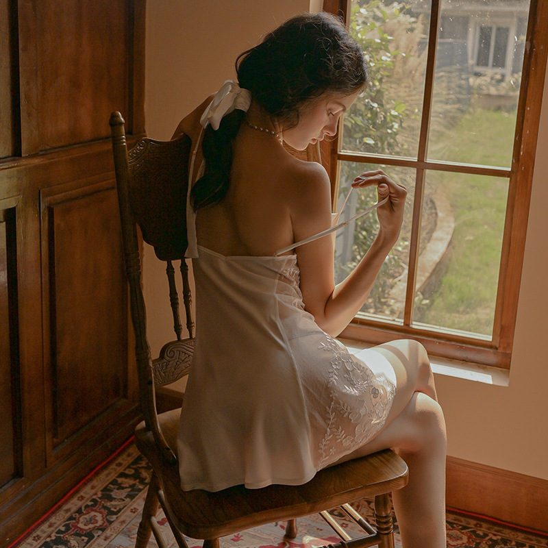 JYS765 Sexy Pajamas Thin Ice Silk Temptation Lace Embroidered Small Chest Backless Sling Sexy Nightdress Private