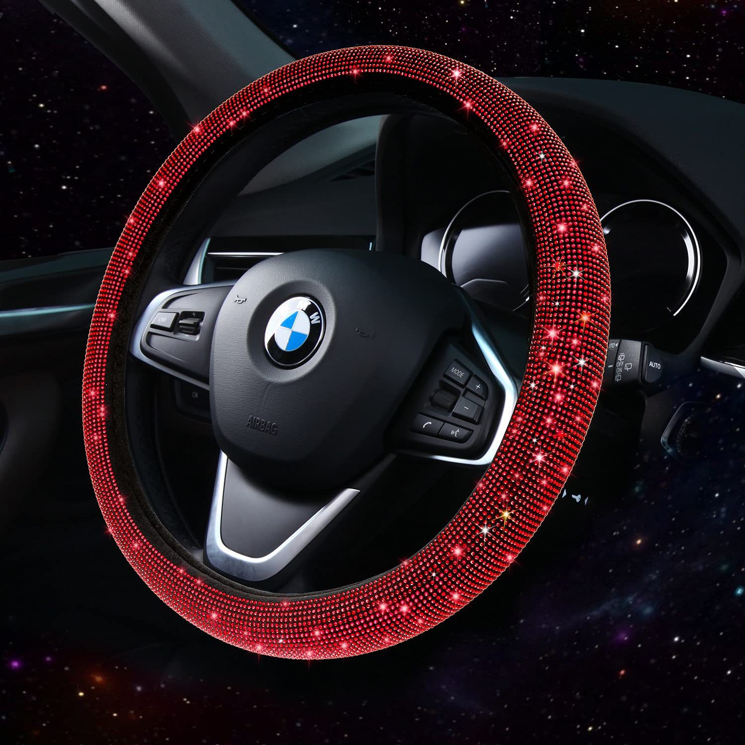 New Fashionable Full-Diamond Car Steering Wheel Cover for Women, Universal Crystal Flash Diamond Anti-Slip Handlebar Cover for All Seasons