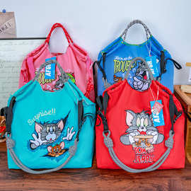 新款猫和老鼠正版刺绣购物袋女卡通时尚环保休闲手提旅行单肩包潮