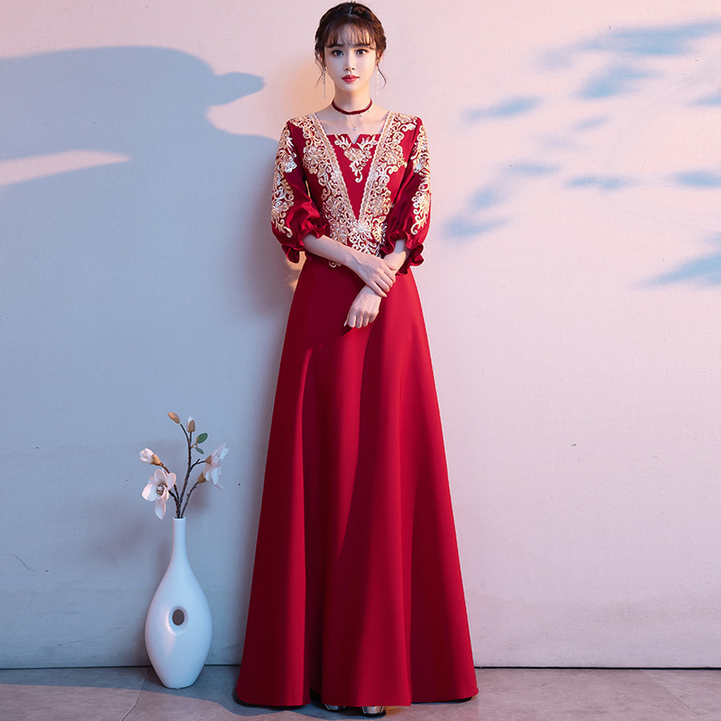 Plus-Size Wedding Dress for the Bride 2026 New Style Elegant Slim-Fit Embroidered Maternity Dress to Cover Belly for Wedding Banquet Evening Dress Slimming