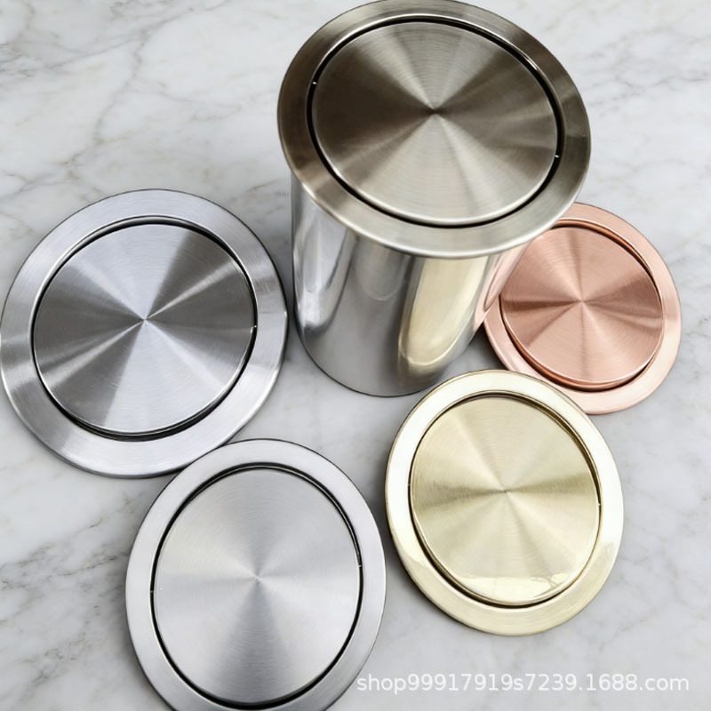 Stainless Steel Trash Can with Embedded Lid, Square or Round, Light Luxury Decorative Lid, Swing Lid Style for Kitchen and Bathroom Countertops