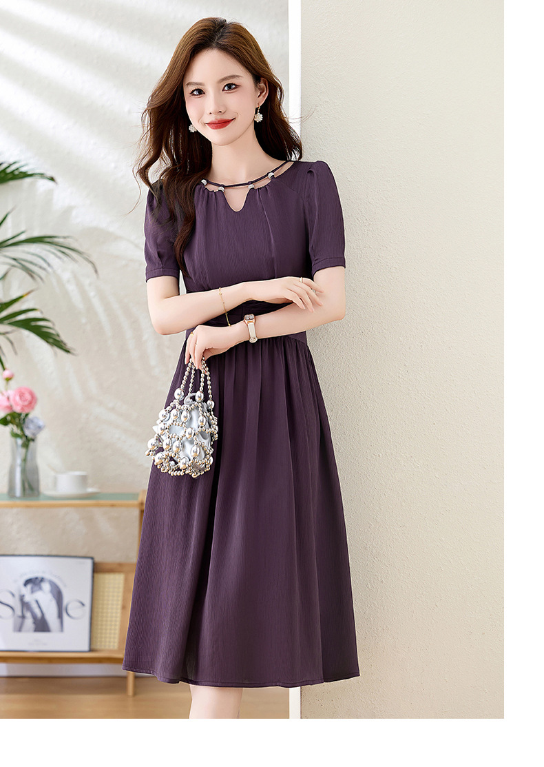 Váy midi mùa hè thời trang sang trọng, thiết kế thon eo, dáng dài vừa phải JX3320 — Màu đỏ rượu, Màu tím chi tiết 17