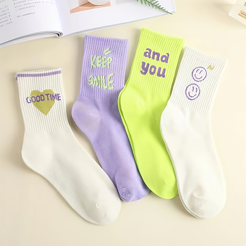 Japanese-Style Smiley Face New Creative Ins Trendy Women's Mid-Calf Socks Fashion Versatile College Style Letter Long Socks Japanese-Style Smiley Face New Creative Ins Trendy Women's Mid-Calf Socks Fashion Versatile College Style Letter Long Socks
