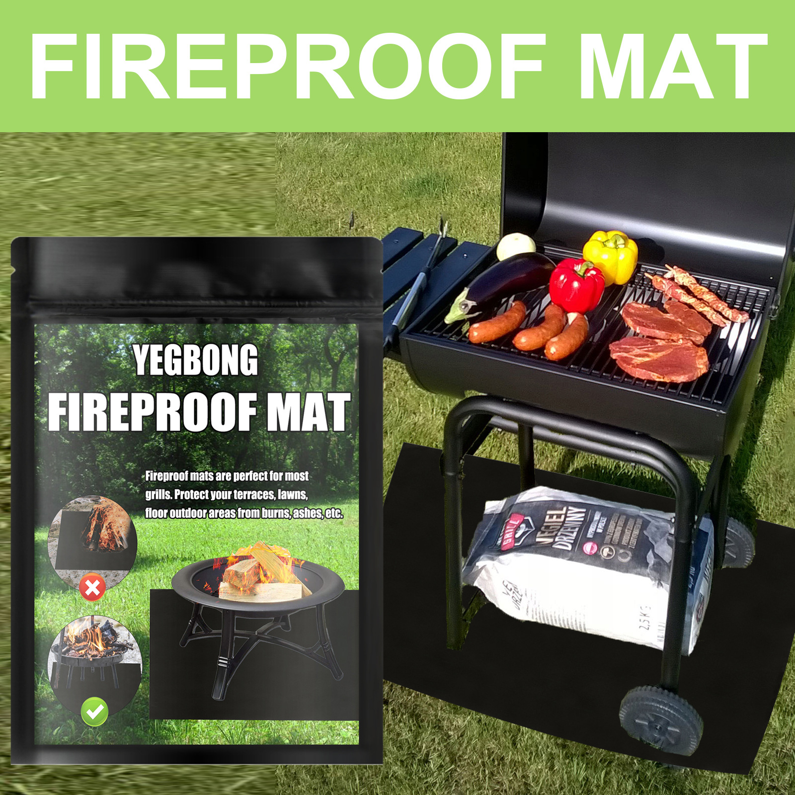 Yegbong Fireplace Fire Pads for Outdoor Lawn Decks Grilling Fire Pads Black Square Protective Pads