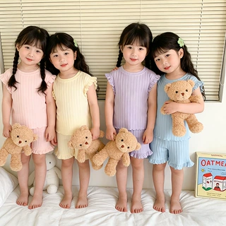 夏季宝宝套装女童木耳边背心2026新款纯色洋气背心短裤夏天两件套