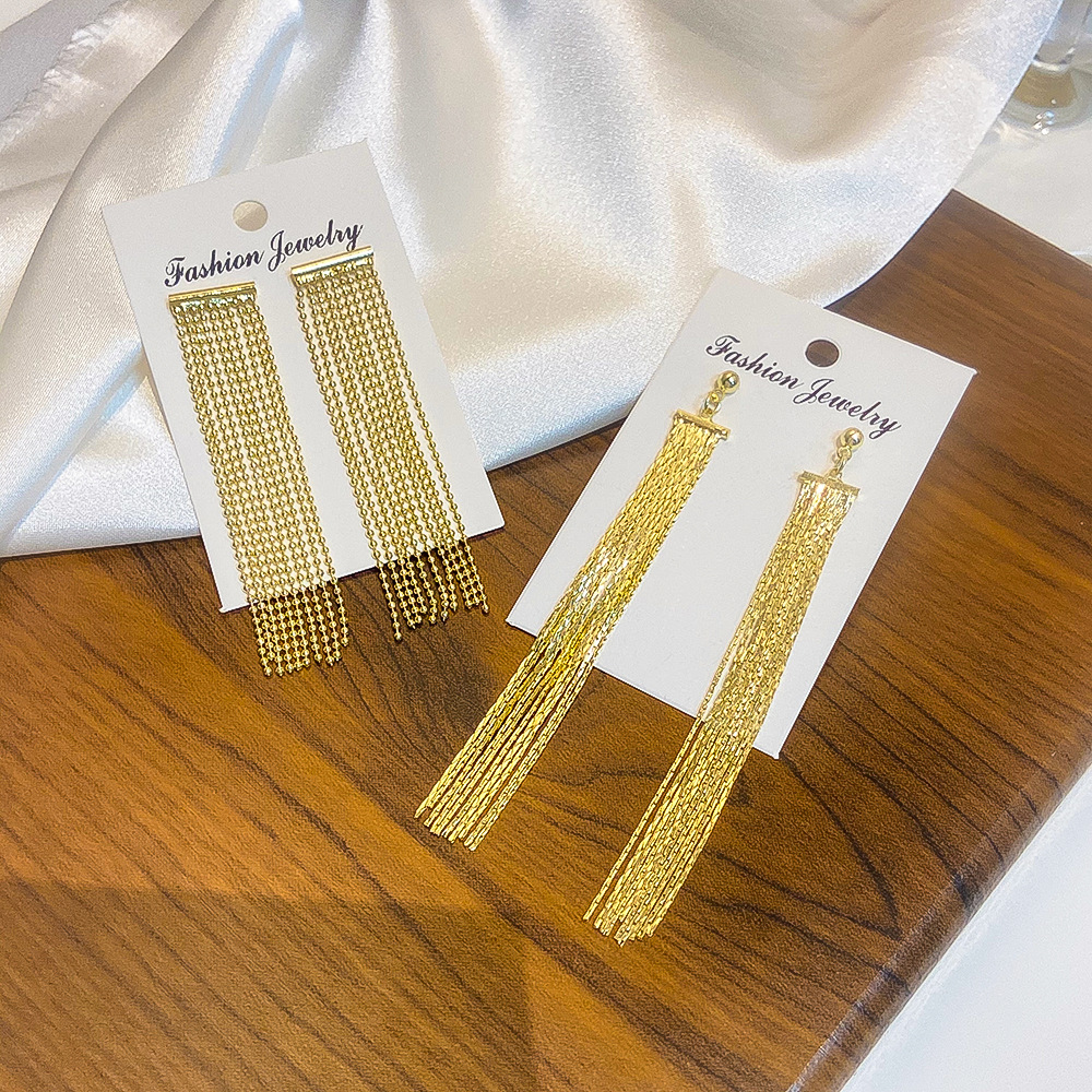 Fashion Tassel Copper Plating Metal Zircon Drop Earrings 1 Pair