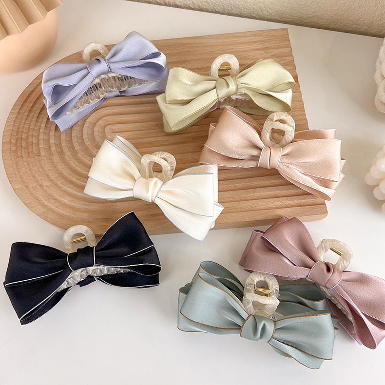 Bow Large Grab Clip Korean Ribbon Back Head Plate Hair Shark Clip display picture 1