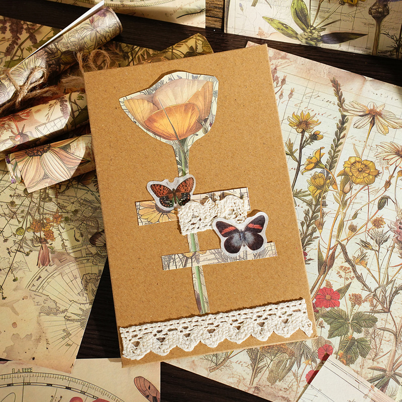 Papel de material A5 de pájaros italianos Retro hacer el viejo viento desgarrable material de decoración de tela de mano papel de fondo de mensaje de estudiante papel de material